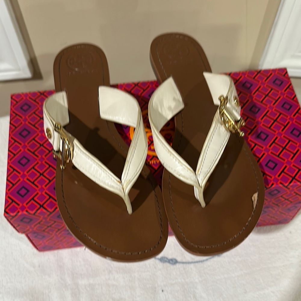 Tory Burch White and Brown Sandals